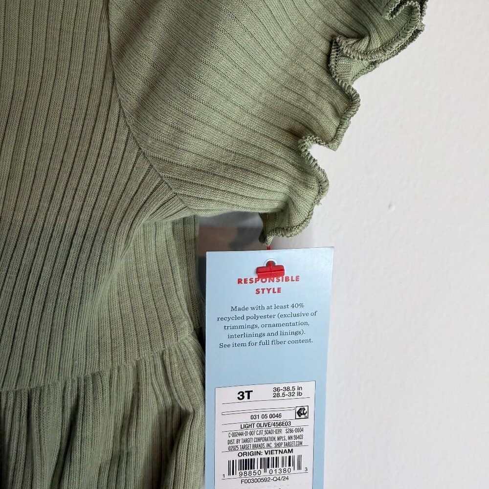 NWT Size 3T Cat & Jack Light Olive Green Short Sleeved Dress For Toddler - Picture 4 of 5